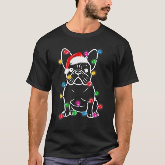 クリスマスライトドッグフランスの- Bulldog Tシャツ (正面)