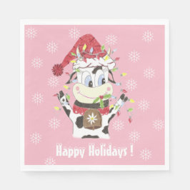 クリスマスライトドードルカウピンク紙ナプキン スタンダードランチョンナプキン