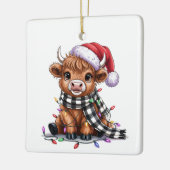 クリスマスライトハイランドカウサンタハット セラミックオーナメント (左)