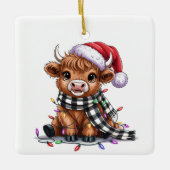 クリスマスライトハイランドカウサンタハット セラミックオーナメント (正面)
