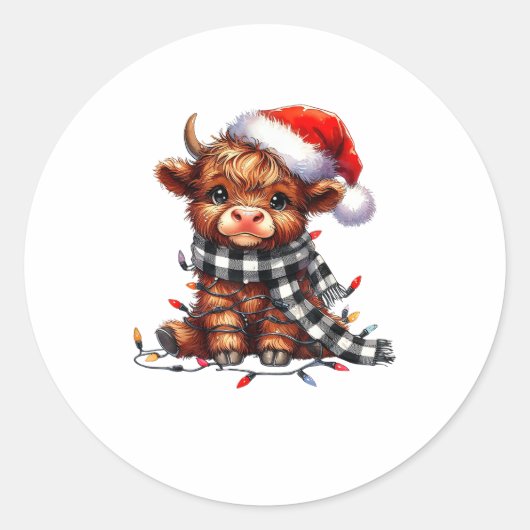 クリスマスライトハイランドカウミートハイランヴィンテージ ラウンドシール (正面)