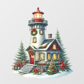 クリスマスライトハウスウィンドウにしがみつく ウィンドウサイン (シート)