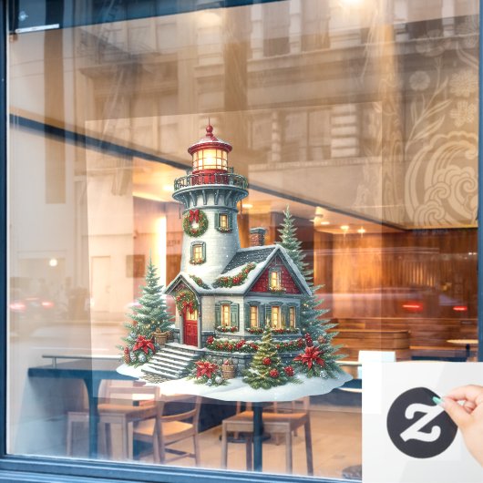 クリスマスライトハウスウィンドウにしがみつく ウィンドウサイン (カフェ窓)