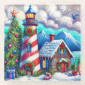 クリスマスライトハウス航海のコースタルマウンテン ガラスコースター (正面)