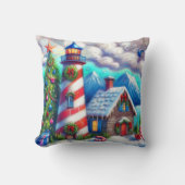 クリスマスライトハウス航海のコースタルマウンテン クッション (正面)