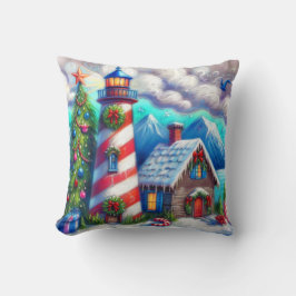 クリスマスライトハウス航海のコースタルマウンテン クッション