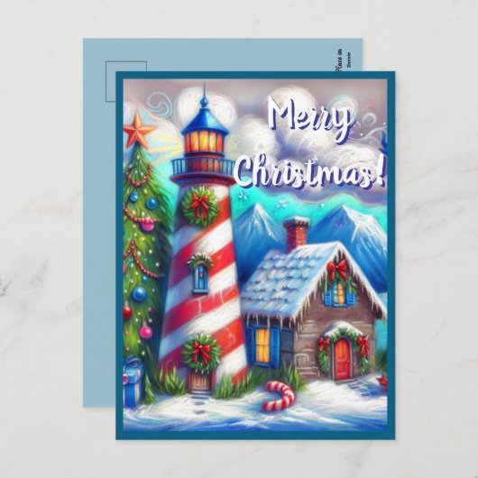 クリスマスライトハウス航海のコースタルマウンテン シーズンポストカード (正面/裏面)