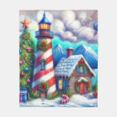 クリスマスライトハウス航海のコースタルマウンテン フリースブランケット (正面)