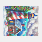 クリスマスライトハウス航海のコースタルマウンテン フリースブランケット (正面(横))