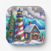 クリスマスライトハウス航海のコースタルマウンテン ペーパープレート (正面)