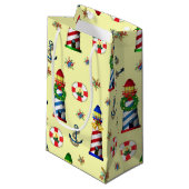 クリスマスライトハウス航海の黄色の背景 スモールペーパーバッグ (正面アングル)