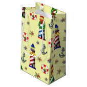 クリスマスライトハウス航海の黄色の背景 スモールペーパーバッグ (裏面アングル)