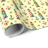 クリスマスライトハウス航海の黄色の背景 ラッピングペーパー (ロールコーナー)