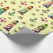 クリスマスライトハウス航海の黄色の背景 ラッピングペーパー (角)