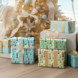 クリスマスライトハウス航海の ラッピングペーパーシート