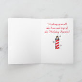 クリスマスライトハウス(ストライプ雪と雪片) シーズンカード (内部)