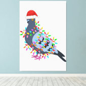 クリスマスライトハト着てクリスマス帽子 – ハト キャンバスプリント (インサイチュ (ウッドフロア))