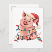 クリスマスライトピグ着クリスマス帽子 – ピグ恋人 案内ポストカード (正面/裏面)