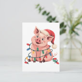 クリスマスライトピグ着クリスマス帽子 – ピグ恋人 案内ポストカード (スタンド正面)