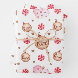 クリスマスライトピンクハートオーナメントラブラップ ラッピングペーパーシート