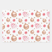 クリスマスライトピンクハートオーナメントラブラップ ラッピングペーパーシート (正面)