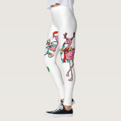 クリスマスライトピンクフラミンゴサンタハットホリデイX レギンス (左)