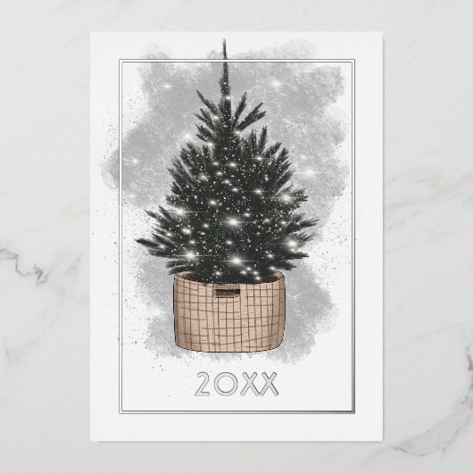 クリスマスライトファミリーフォトコラージフォイルホリデー 箔シーズンカード (正面)