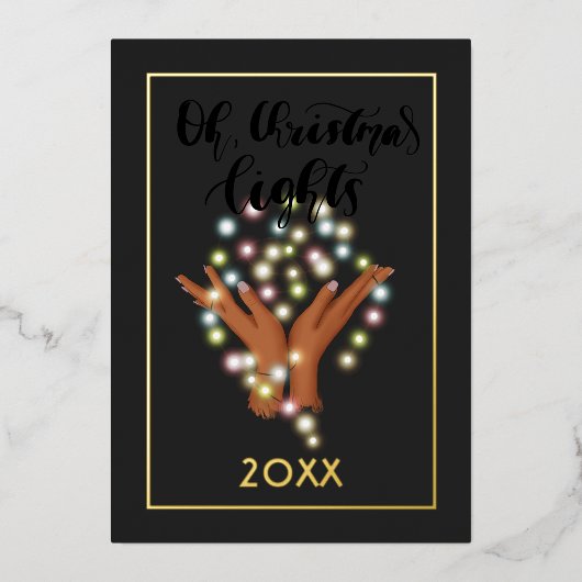 クリスマスライトファミリーフォトコラージュ 箔シーズンカード (正面)