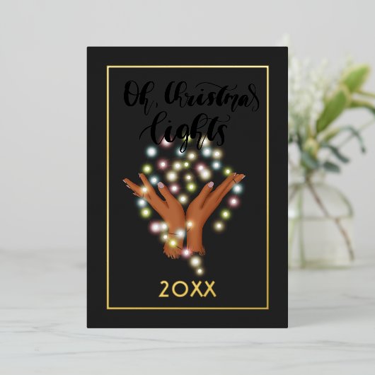 クリスマスライトファミリーフォトコラージュ 箔シーズンカード (立ち正面)