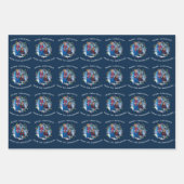 クリスマスライトファミリーフォトブルーパーソナライズされた ラッピングペーパーシート (正面2)