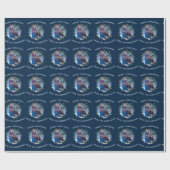 クリスマスライトファミリーフォトブルーパーソナライズされた ラッピングペーパー (フラット)