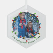 クリスマスライトファミリー写真可愛い年間記念品 ガラスオーナメント (正面)