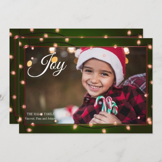 クリスマスライトフォトフレームホリデーカード 招待状 (正面/裏面)