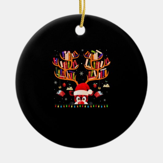 クリスマスライトブックラバーライブラリアン図書館蔵書Rein セラミックオーナメント (正面)