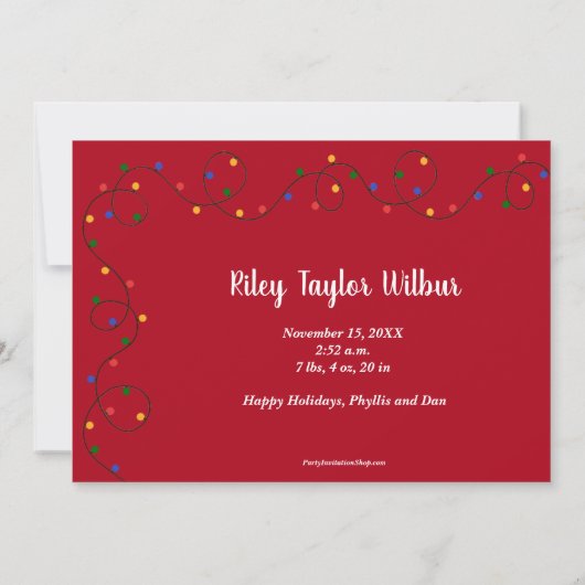 クリスマスライトベビー写真誕生のお知らせ シーズンカード (裏面)