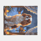 クリスマスライトホリデイを持つカバリエールキング フリースブランケット (正面(横))