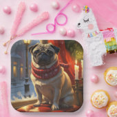 クリスマスライトホリデイ付きパグ ペーパープレート (パーティー)