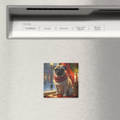 クリスマスライトホリデイ付きパグ マグネット (インサイチュ (食洗機))