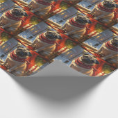 クリスマスライトホリデイ付きパグ ラッピングペーパー (角)