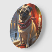 クリスマスライトホリデイ付きパグ ラージ壁時計 (傾斜)