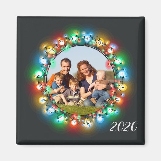 クリスマスライトホリデーフォトリースと年 マグネット (正面)