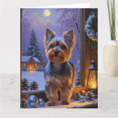 クリスマスライトホリデー付きヨークシャーテリア カード (正面)