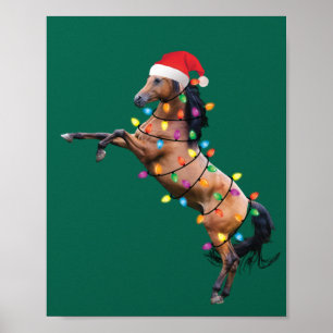クリスマスライトホースサンタおもしろいクリスマスツリーホース ポスター