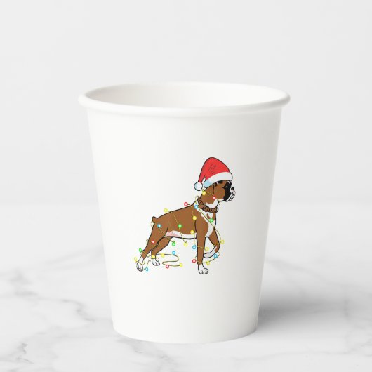クリスマスライトボクサー犬好きおもしろいギフト 紙コップ (正面)