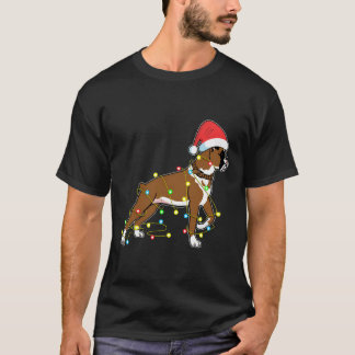 クリスマスライトボクサー犬好きおもしろいギフト Tシャツ