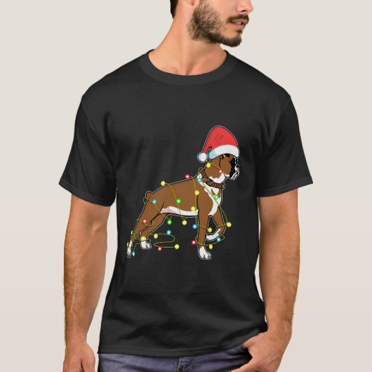 クリスマスライトボクサー犬好きおもしろいギフト Tシャツ (正面)