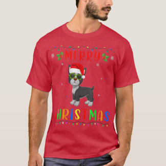 クリスマスライトボストンテリアデザインマッチングクリスマ Tシャツ