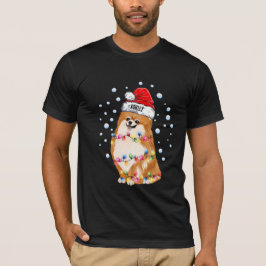 クリスマスライトポメラニア犬ドッグパップ Tシャツ
