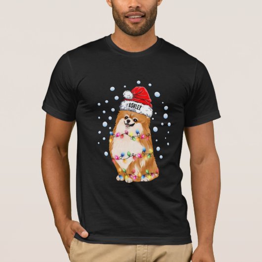 クリスマスライトポメラニア犬ドッグパップ Tシャツ (正面)