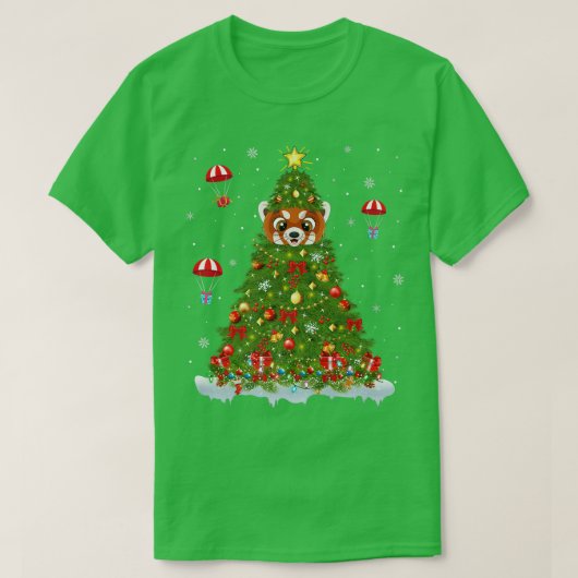 クリスマスライトマッチングファミリーおもしろいレッドパンダキリスト Tシャツ (デザイン正面)